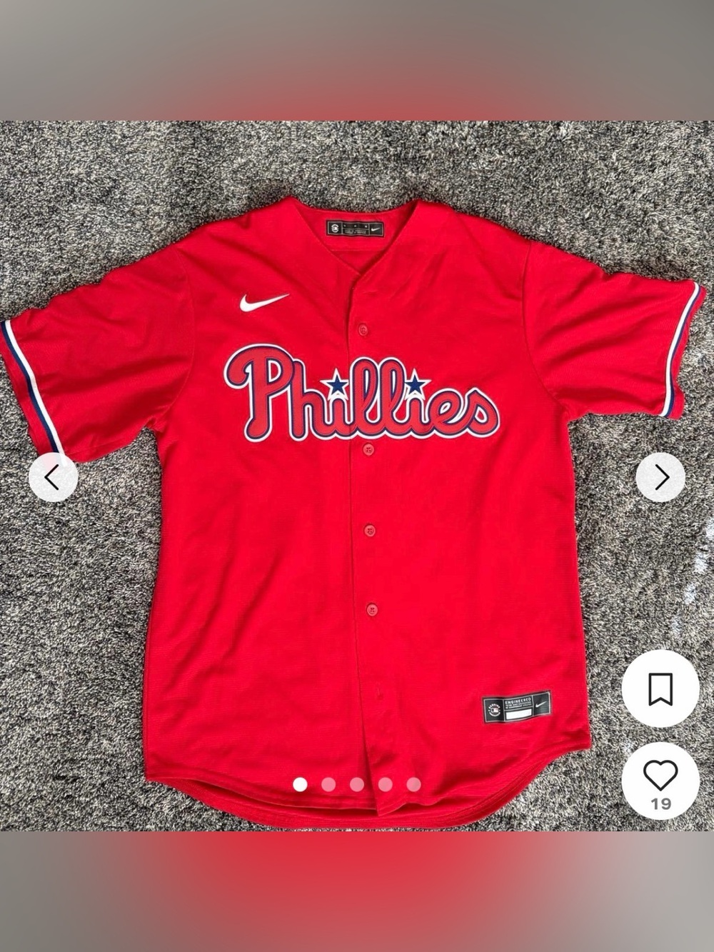 Nike Phillies Mens Red Button Baseball Jersey